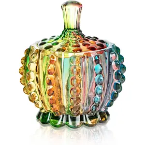 6 oz Colorful Embossed Glass Jars with Lid - Crystal Glass Candy Dishes - Iridescent Candy Jars Jewelry Box for Wedding, Party, Buffet Decorative
