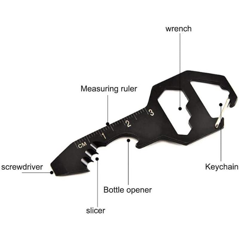 1/2 pcs Multifunctional Keychain Bottle Opener Pocket Tool, Built‑in Screwdriver, Ruler, Wrench, Drill Bit and File, Compact Durable Black Multi‑tool, Portable Handy Gadget for Outdoor Camping and Daily Household Carry