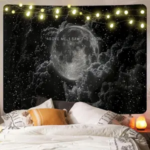 Polyester Fabric Moon & Starry Sky Pattern Tapestry - Durable Wall Hanging Cloth for Home Living Room, Bedroom Decor