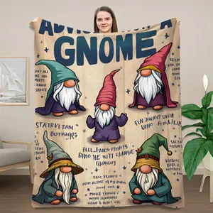1pc Cozy Gnome Blanket - Soft Plush Flannel Throw Suitable for Sofa, Couch & Bed - Multicolor Gnome-Themed Bedspread | - Warmth for Gnome Lovers | Thoughtful Housewarming & Holiday Gift Idea  Warm Haven Textiles