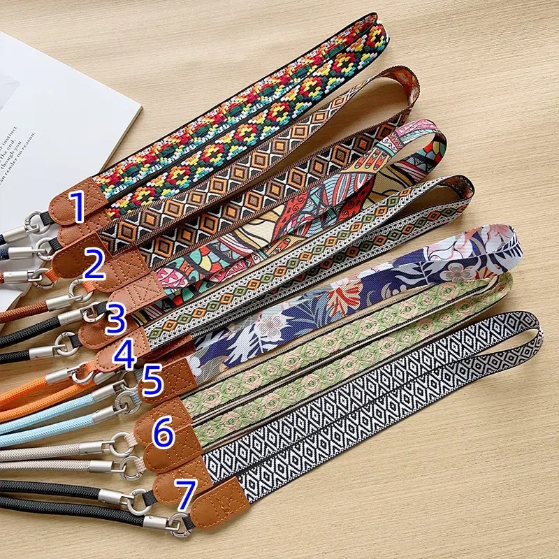 Boho Floral Geometric Phone Lanyard, Popular Adjustable Crossbody Strap for Women, Multi-use Woven Neck Strap for Phones & Purses, lightweight & comfortable to wear, great for travel, daily commuting, festival styling and personalized phone accessory