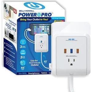 Power Pro – 3-Outlet Wall Outlet Surge Protector with 3 USB Ports & Extension Cord