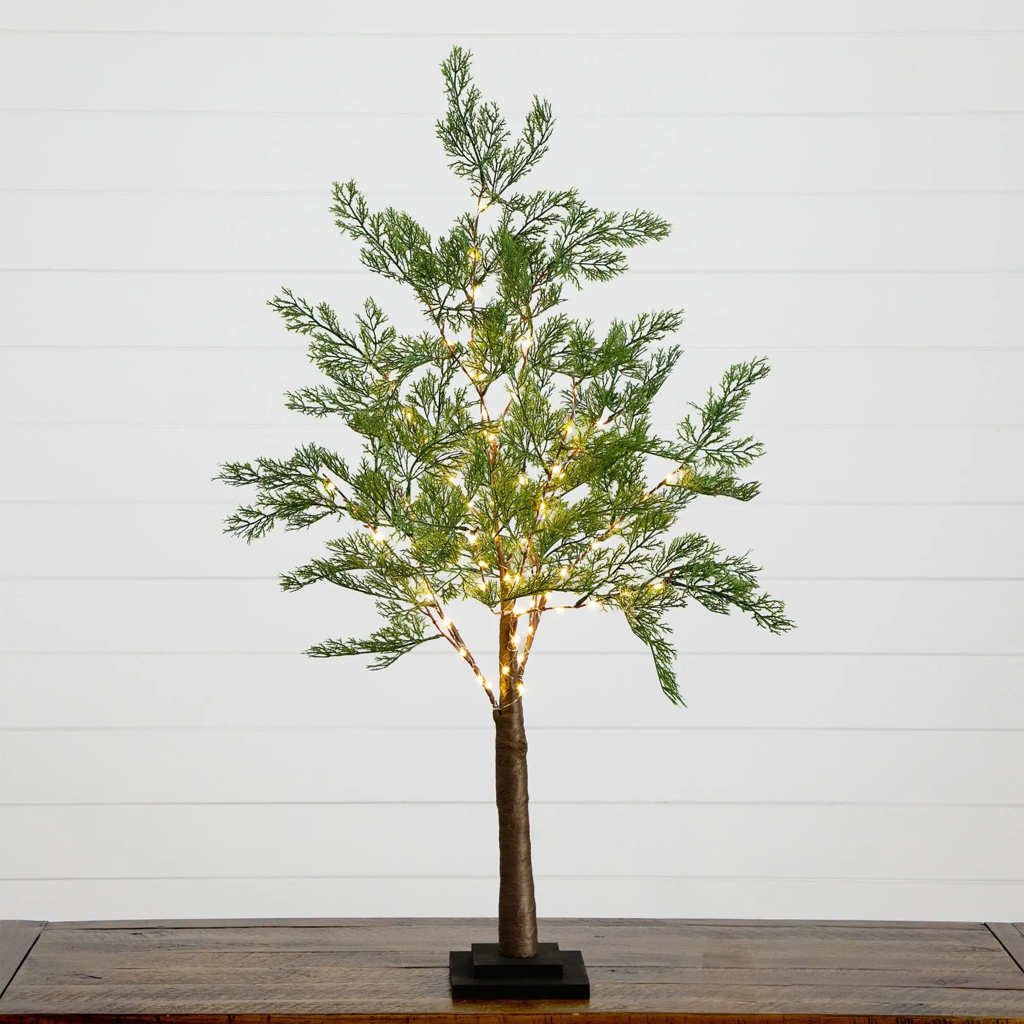 3' Decorative Synthetic Cypress Tree - 120 Warm White Fairy Lights, Sturdy Base, Fresh Green Leaves, All-Season Home Decor, Elevated Fake Greenery, DIY Enthusiasts Nature-Inspired Room Accent