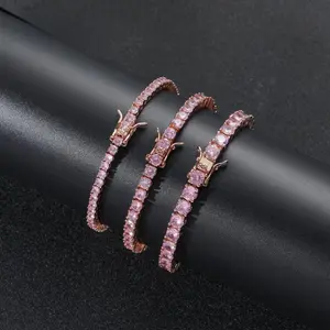 3mm 4mm 5mm Tennis Chain Bracelet Single Row Copper Plated Rose Gold Zircon Hip Hop Bracelet Women's Jewelry Holiday Gift, Daily, Rhinestones