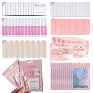 Disposable Nail Supplies Kits,Professional Manicure Press On Nail Tool Kit with Nail File,Adhesive Tabs,Nail Glue,Sticks, Prep Pads,Bags,Cards for Nail Business (140pcs20set-pink)