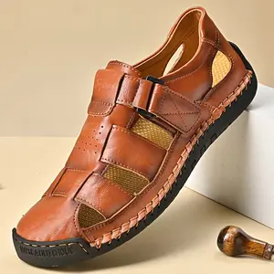 Men's Sport Sandals - Closed Toe Outdoor Fisherman Shoes, Breathable Summer Beach Loafers, Anti-Slip Adjustable Velcro