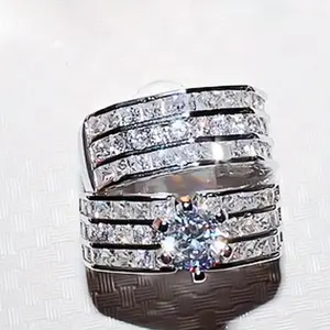 Valentine's Day gift2pc Princess Bridal Ring Set Wedding Ring Couple Rings Vintage Ring Band Simulated Engagement Ring Set Wedding Engagement Promise Bride Eternity Ring Anniversary Ring Birthstone Ring Ladies Romantic Holiday GiftSpecial offer