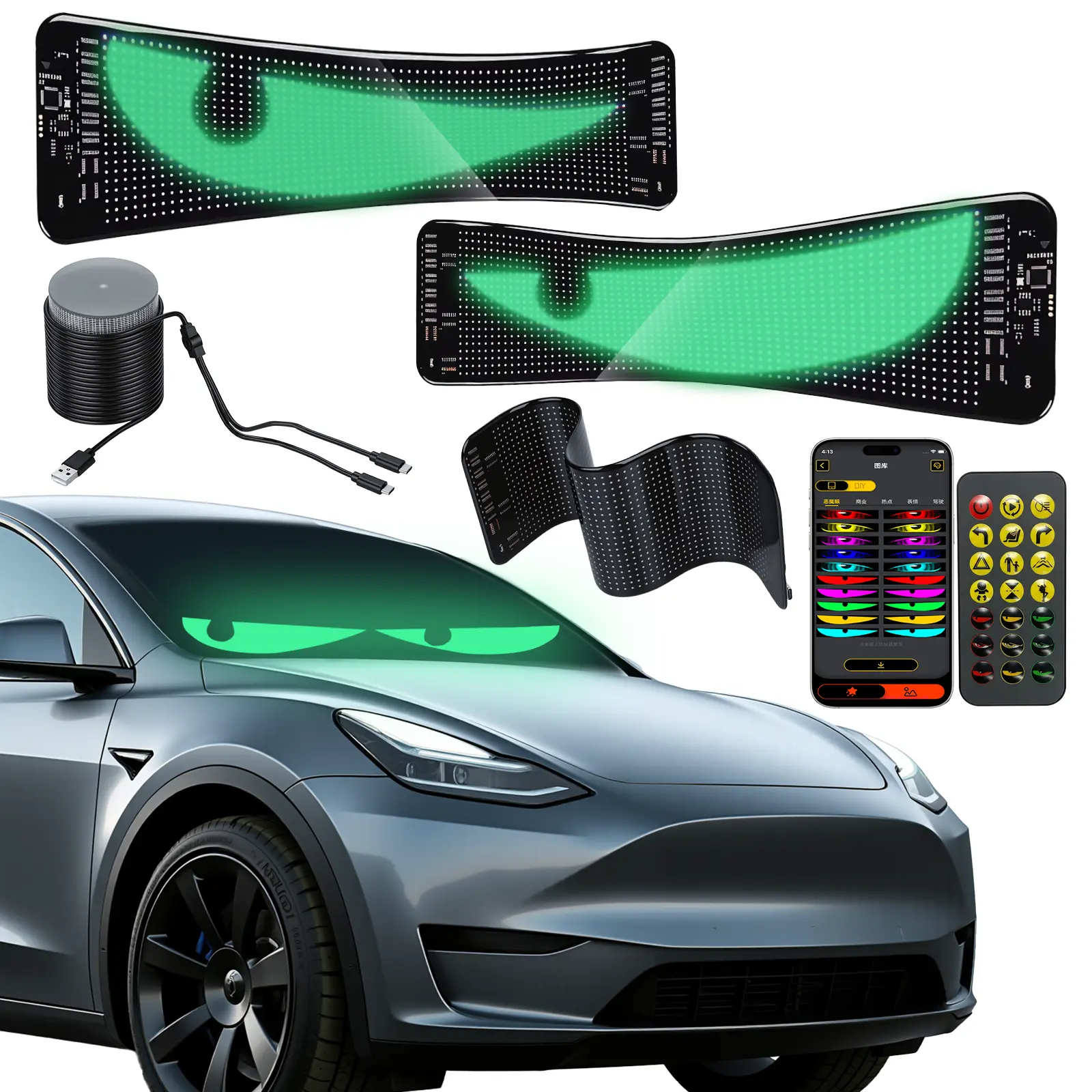 Quplavo Flexible LED Matrix Panel (14.72x3.62in) - 5V USB RGB Lighting Rollable Panel, App Control, Tool-Free DIY Custom Patterns, Music Sync, Vehicle Deco & Halloween Spooky Decor