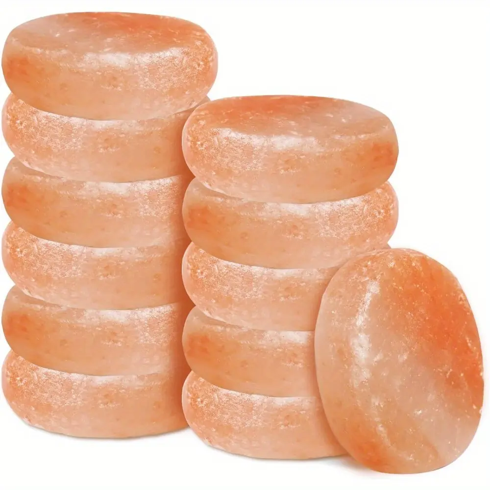 12 Pcs Flat Oval Massage Stone 3.5 x 1 x 2.6 Inch Crystal Hand Carved Stone Pink Himalayan Salt Massage Therapy Heated Warmer Rock for Salt and Sugar Body Care Comfort