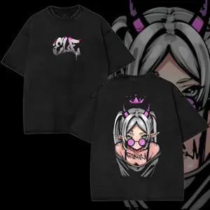 Frieren Streetwear Vintage Washed Anime T-Shirt | Demon Elf Girl Purple Crown Graphic Tee | Oversized Retro Shirt | Heavy Cotton Grunge Gift for Frieren Fans