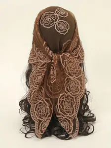 Women's Fashion Embroidered Headscarf Scarf, Lightweight Breathable Silk Square Scarf, Versatile Floral Hair Accessory, 1 Piece