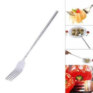 Retractable Stainless Steel BBQ Fork and Spoon Set - Extra-Long, Compact, Portable Grilling Utensils with Disposable Option, Ideal for Camping, Keychain Pranking Tool