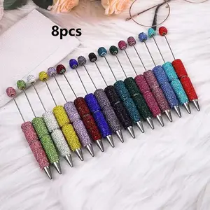 8-Pack Pure Color Rhinestone Bead Pens, Ink Rotating Ceramic Pen, Elegant Party Gift, Holiday Gift, Office Essential