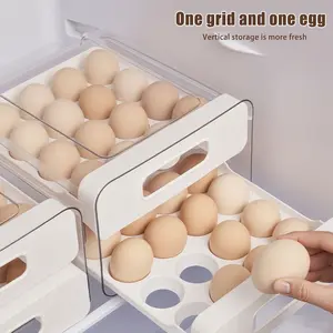 Egg Holder for Fridge 32 Eggs Container Holders Dispenser for Refrigerator, 2 Tier Clear Stackable Holder Tray with Drawer