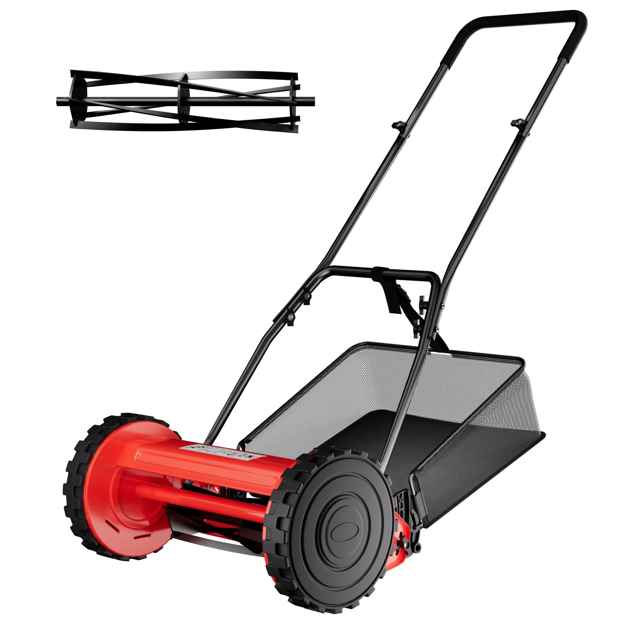 Eco-Friendly 14-Inch Manual Reel Lawn Mower – 5-Blade Push Mower with Adjustable Cutting Height (0.6-1.8''), Quiet Operation, Shock-Resistant Steel Blades, Walk-Behind Design, Grass Catcher Included
