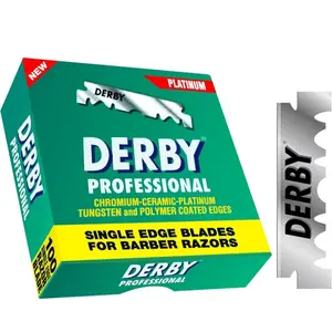 Derby Professional Stainless Single Edge Half Pre Cut Pre Snipped Razor Shaving Blades for Barber Salon Shop - 100 per Box Green Disposable - Comfort Pack Shaver