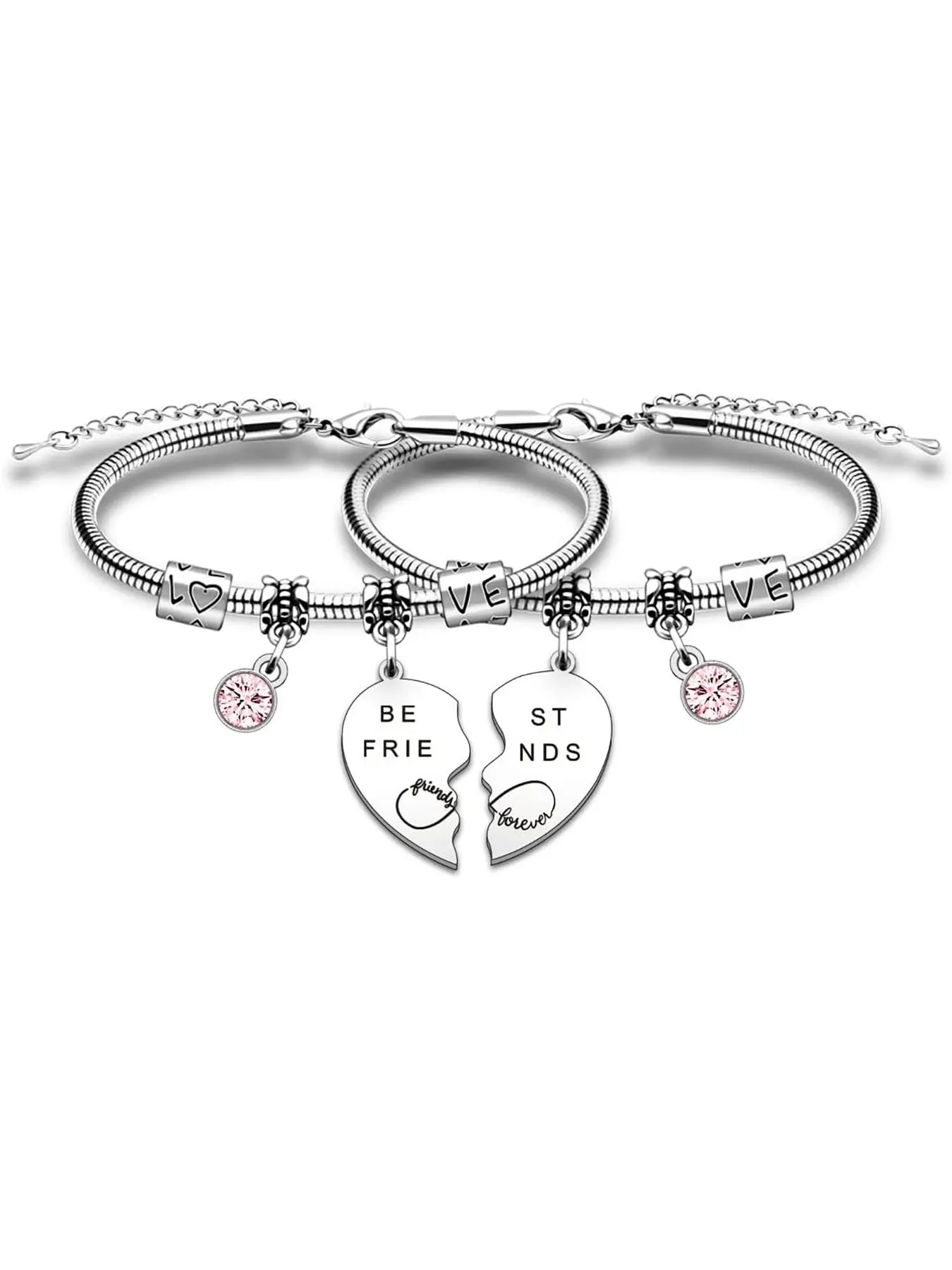 Best Friend Bracelets, Letter Link Bracelet, Heart Design Bracelet, Bracelet Set, Bracelet Bundle, Stainless Steel Bracelets for Women & Girls, All-match Bracelets for Birthday Gift, Bracelet With Charms, Companion Bracelet