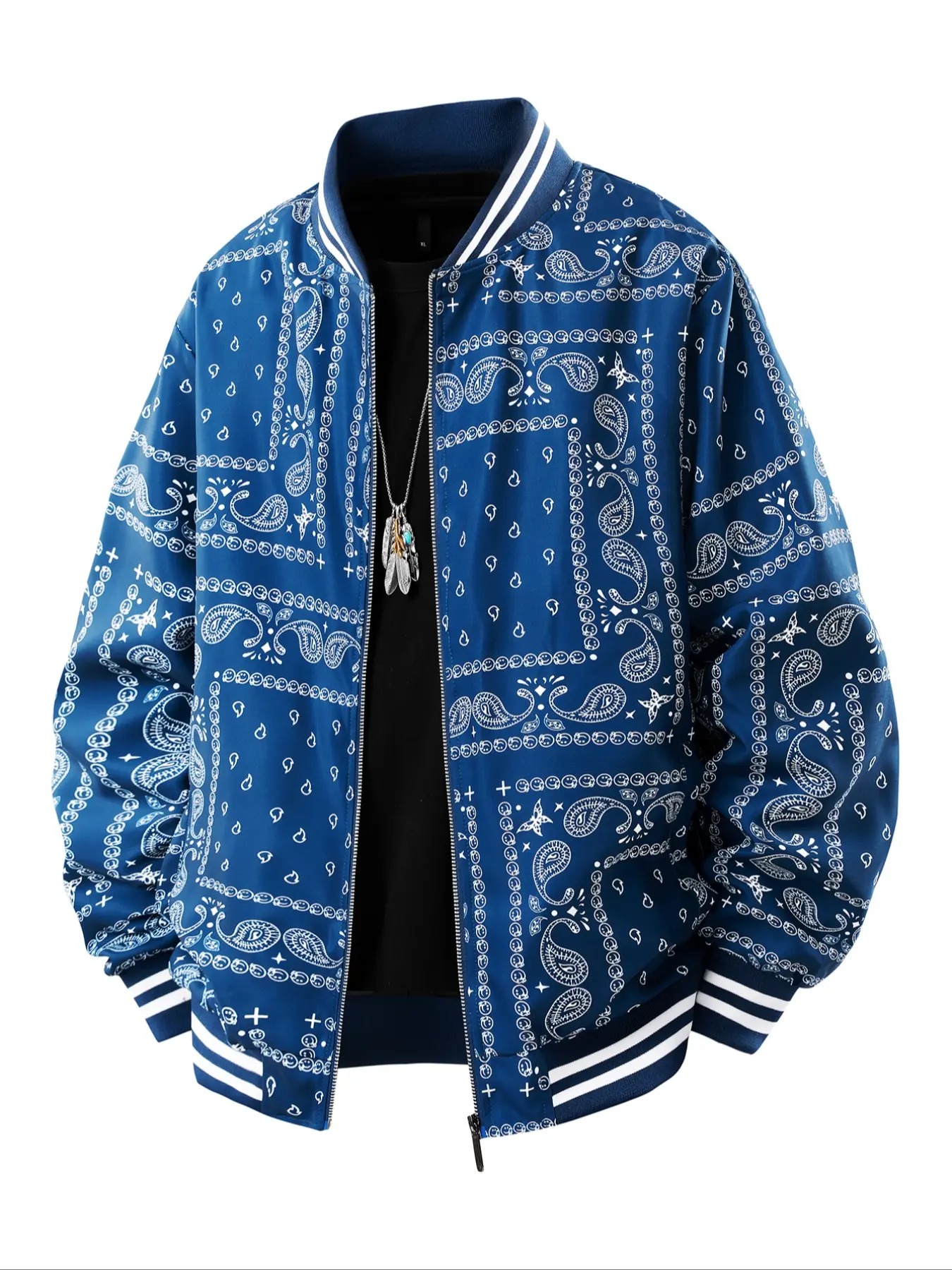 Men's & Paisley Baseball Jacket with Pockets, Satin Loose Fit, Vintage Street Style, Daily Wear, Casual for Young Men