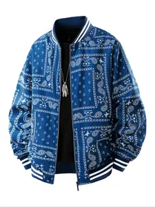Men's & Paisley Baseball Jacket, Satin Loose Fit, Vintage Street Style, Daily Wear, Casual for Young Men