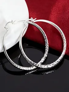 Pair Of 925 Silver Earrings, Suitable For Women, Elegant Large Circle Design, 925 Silver Color, Hypoallergenic Ear Needles, High Quality Earrings, Suitable For Daily And Vacation Wear, Suitable As Valentine's Day Gift, Fashionable Hoop Earrings