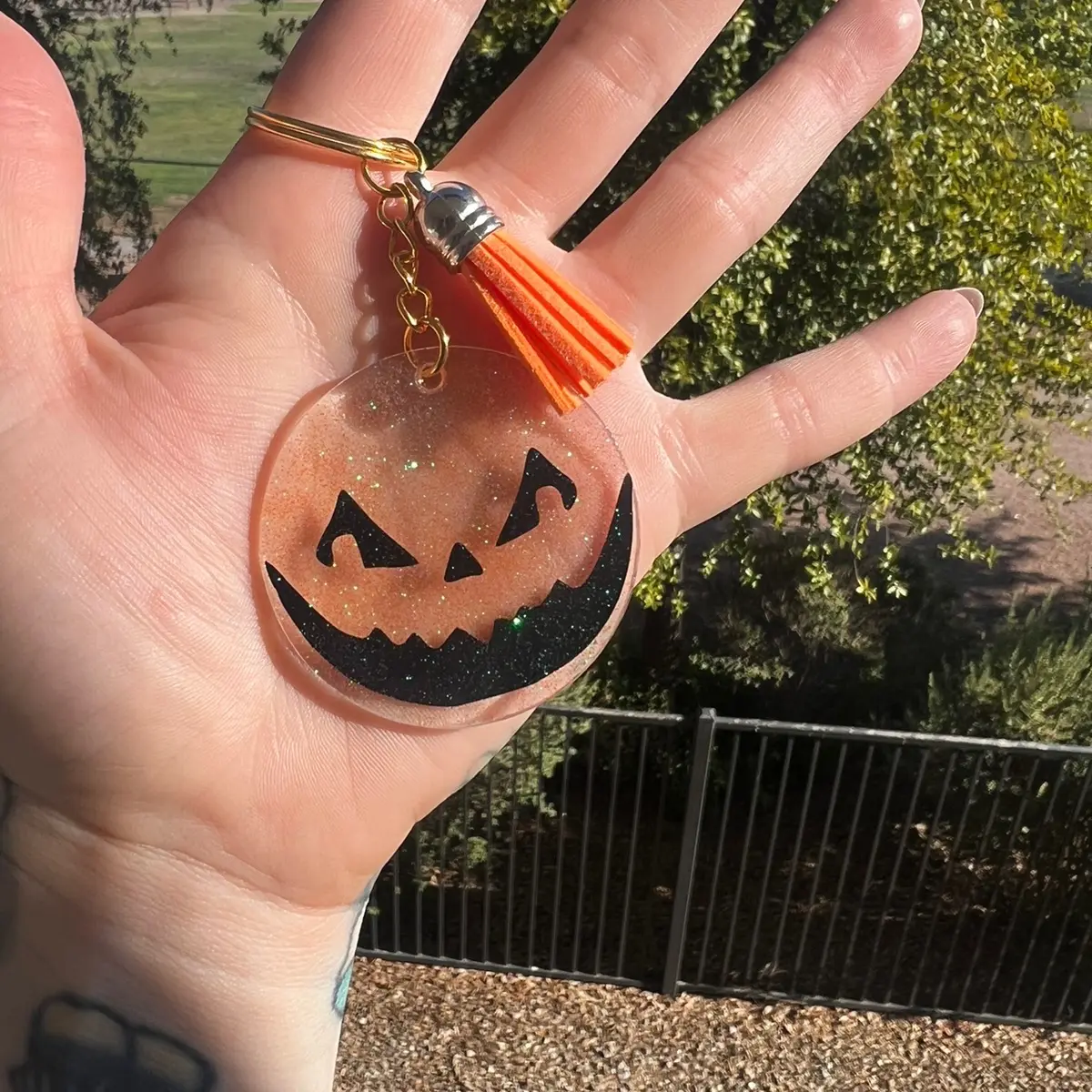 Glitter Pumpkin Acrylic Keychain