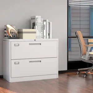 Yizosh 2 Drawer White File Cabinet with Lock, Modern Metal Lateral Filing Cabinet for Home Office, Holds Up to 240 lb, 15.8" x 35.4" x 28.7"