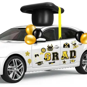 2026 Graduation Car Magnets Decorations 23'' Inflatable Graduation Cap 15 Pcs Congrats Grad Car Magnets Stickers Gold and Black Class of 2026 Decor for Grad Parade, High School College Party