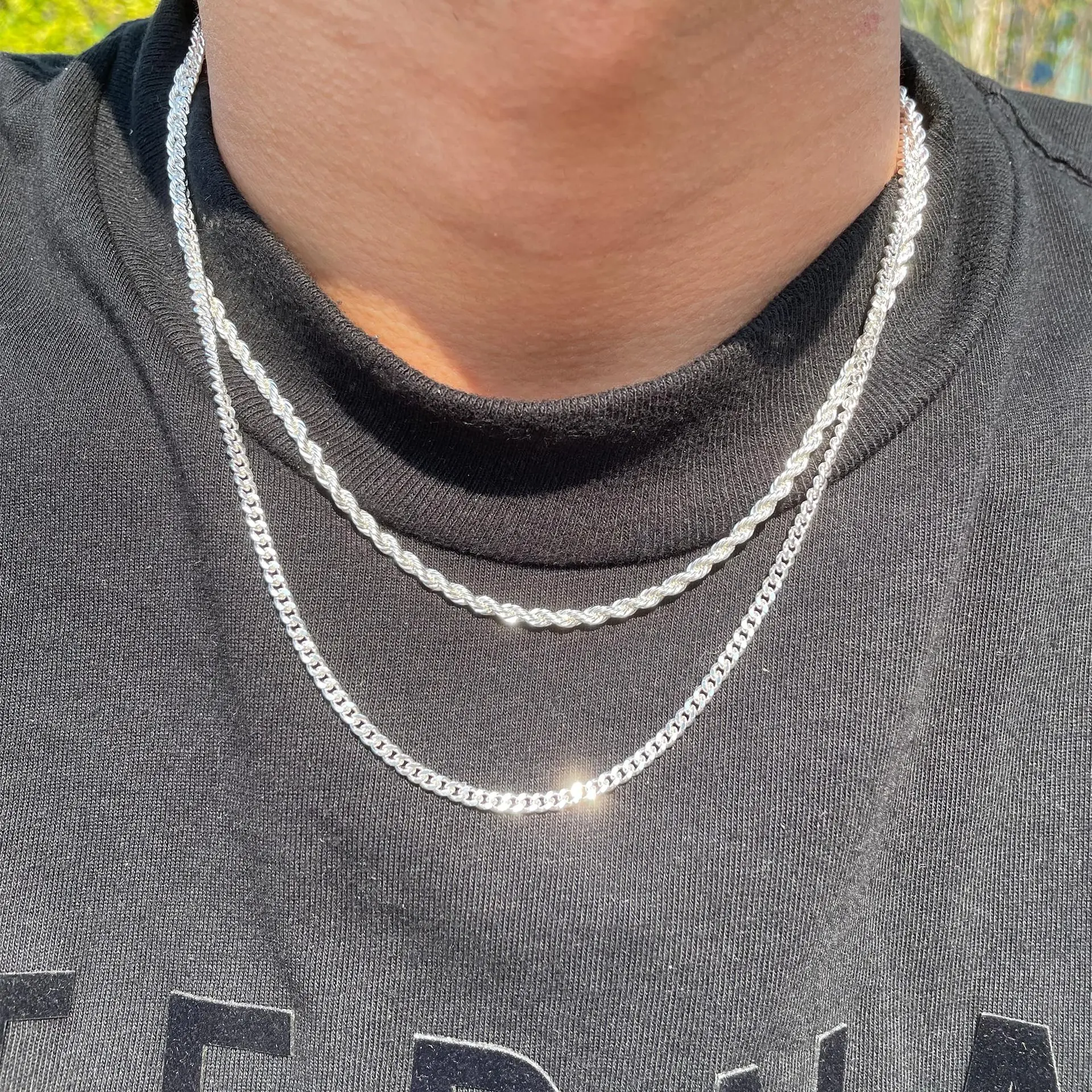 Set Of 2 High-quality Stainless Steel Double-layer Personalized Men's Necklaces, Street-style Rap Hip-hop Necklaces