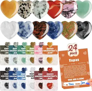 Valentines Day Gem Gifts for Kids - 12/24 Pack Prefilled Valentine's Day Cards with Heart-shaped Gemstone for School Classroom Class Party Favor, Valentine Rock Crystal Gift Exchange for Boys Girls