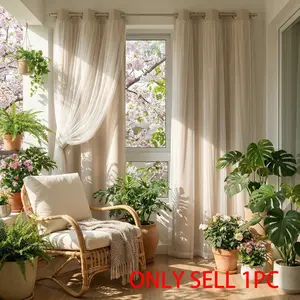 French Romantic Aesthetic Two-Layer Cloth Light-Blocking Finished Easy Install Curtain, Fashionable Hole Drapery for Living Room, Stylish and Trendy Window Covering, Home Textile
