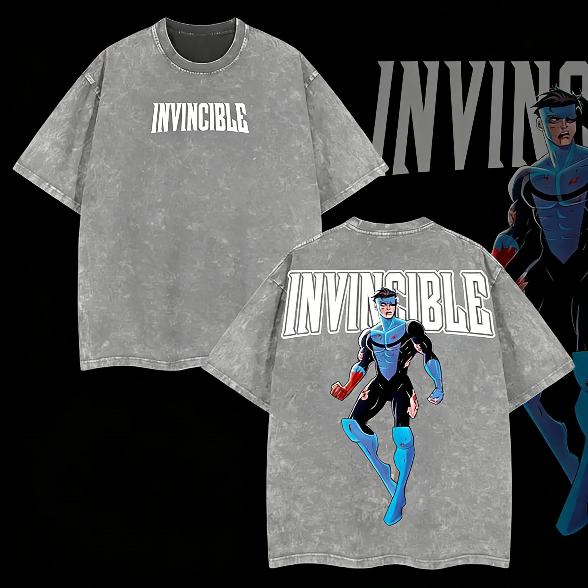 valentine shirts Superstyle Limited Blue Blood Mark Grayson Invincible War Comic Double Printed Oversize Lightweight Acid Washed Tee TV Series Graphic Tee T-Shirt