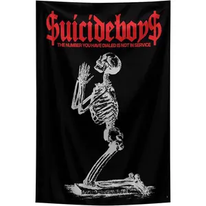Cotton Skull Logo Tapestry with Lace Edges - Suicide Boys Brand Black-Red Rectangular Gothic Style Cyber Goth Punk Style Home Decor Wall Hanging for Bedroom, Window Cover, Ideal Gift, Cyber Goth Tapestries