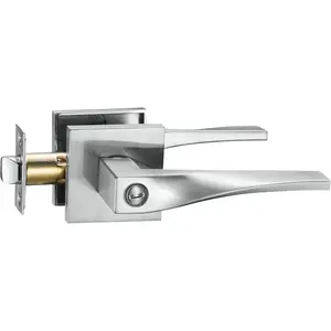 Sleek Series Privacy Lever Door Handle Easy to Open Locking Reversible Heavy Duty Lever Set Satin Nickel Finish for Bedroom or Bathroom