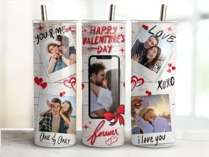 Valentine Day Custom Photo 20oz Skinny Tumbler, Portable Drinkware, Water Bottles with Lid and Straw, Stainless Steel Reusable Water Bottle, Washable