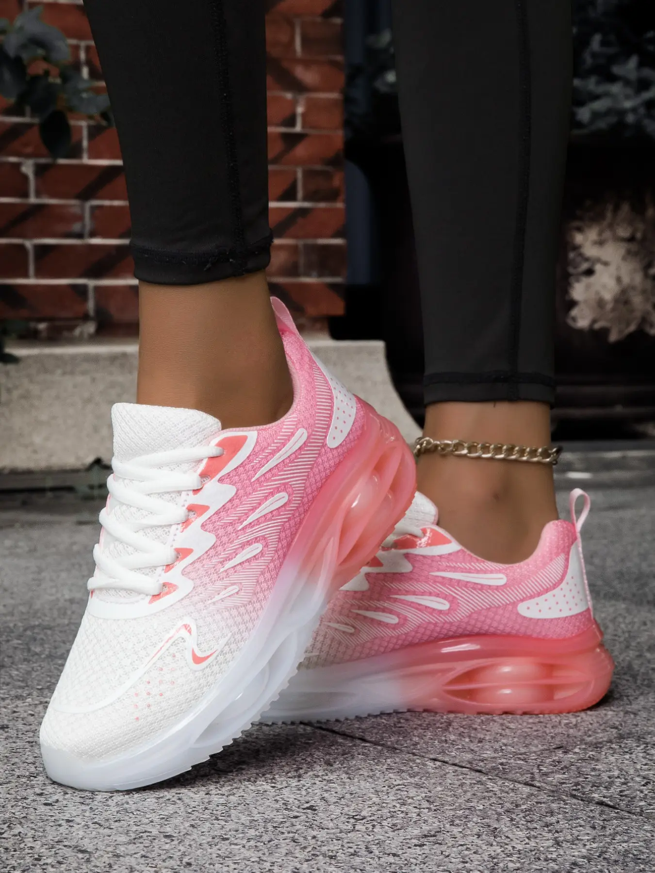 Women's Gradient Flyknit Jelly Sole Sports Casual Athletic Sneaker Shoes, Fashionable Versatile Sneakers, Lightweight Comfortable Breathable, Ideal for Daily Wear and Outdoor Activities