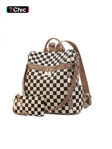 Checkered Backpack Purse for Women Plaid Back Pack Purses PU Leather Backpack Bags Multi-Purpose Anti-Theft Shoulder Bag, Suitable as a Gift for Mothers for Daily Handbags for Travel Work Casual Printed Backpack