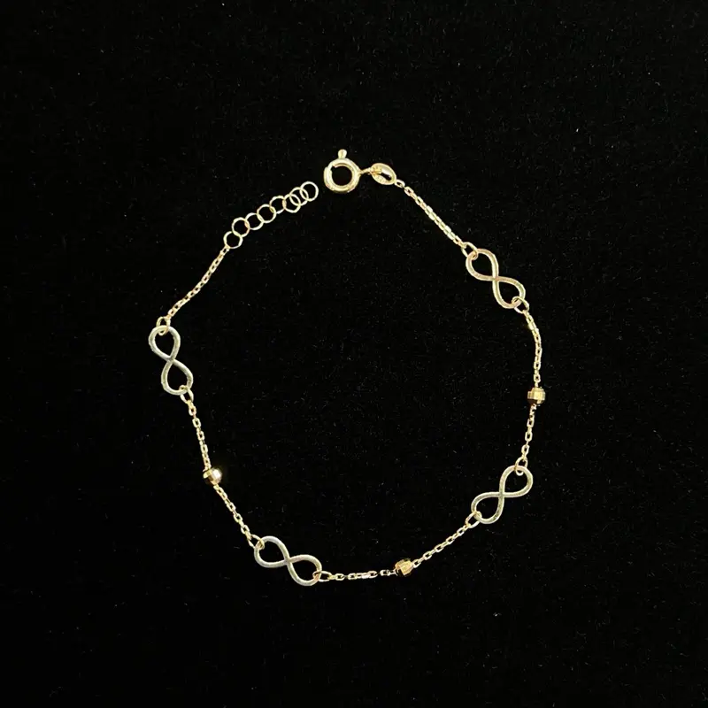 14k Gold Infinity Bracelet with Delicate Chain and Beaded Accents Size 7 Inches for Women Elegant and Versatile Accessory