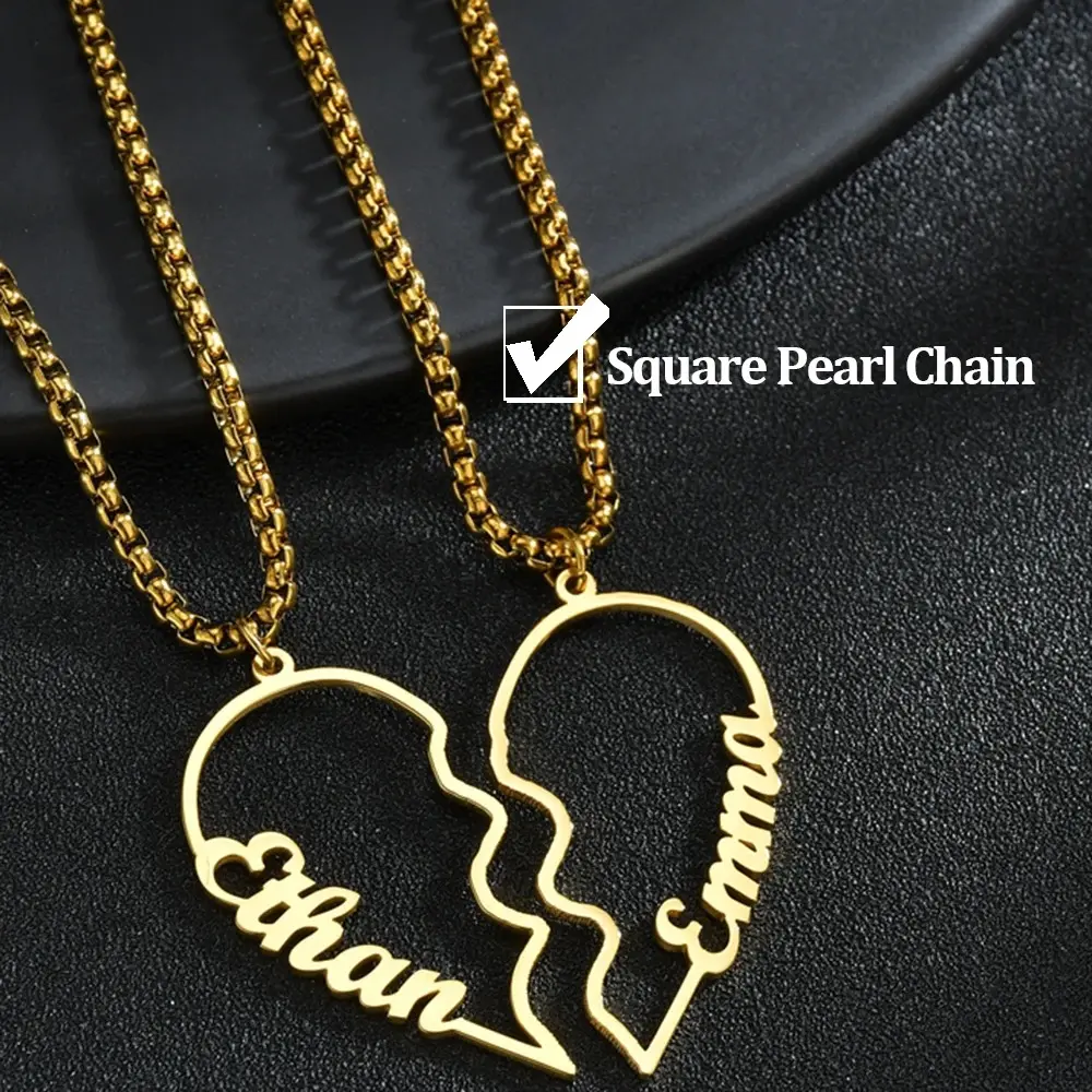 Atoztide Custom 1 Pair Name Necklace Stainless Steel for Couple Love Nameplate Pendants Personalized Memorial Day Jewelry Gift