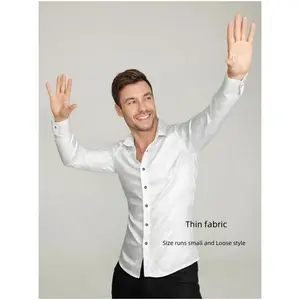 Men's Floral Rose Printed Long Sleeve Shirts-Prom/Wedding/Party Thin Fabric Menswear Satin Silk Top Dress Garment Jacquard Rayon Shiny Soft Stylish Fashion Underwear Wrinkle(Size runs small)