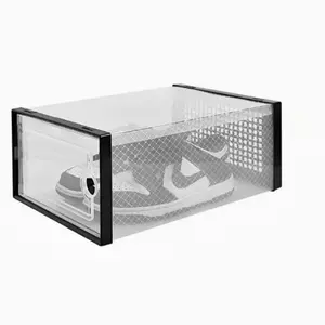 Clear Plastic Stackable Shoe Boxes, Upgrade X-Large Shoe Organizer, Drop Front Design with Transparent Door, Ideal for Sneaker Display