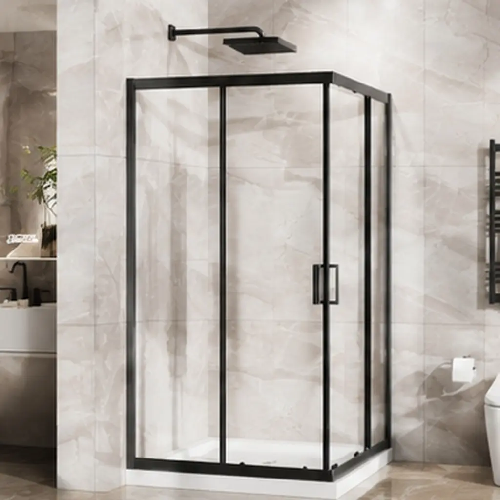 36" x 36" Corner Shower Enclosure with Double Sliding Door and White Base, Matte Black Frame, 1/5" Clear Tempered Glass, Modern Bathroom Shower Stall, Easy Install, Waterproof Seal, Slip-Resistant Pan, 72" Height, Matte Black Color Options