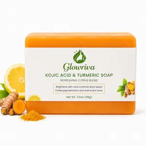 Glowriva Kojic Acid Turmeric Soap with Shea & Cocoa, Lemon-Infused Brightening Cleansing Bar for Face & Body, Smooth Moisturizing Daily Skincare for Even-Looking Skin Tone