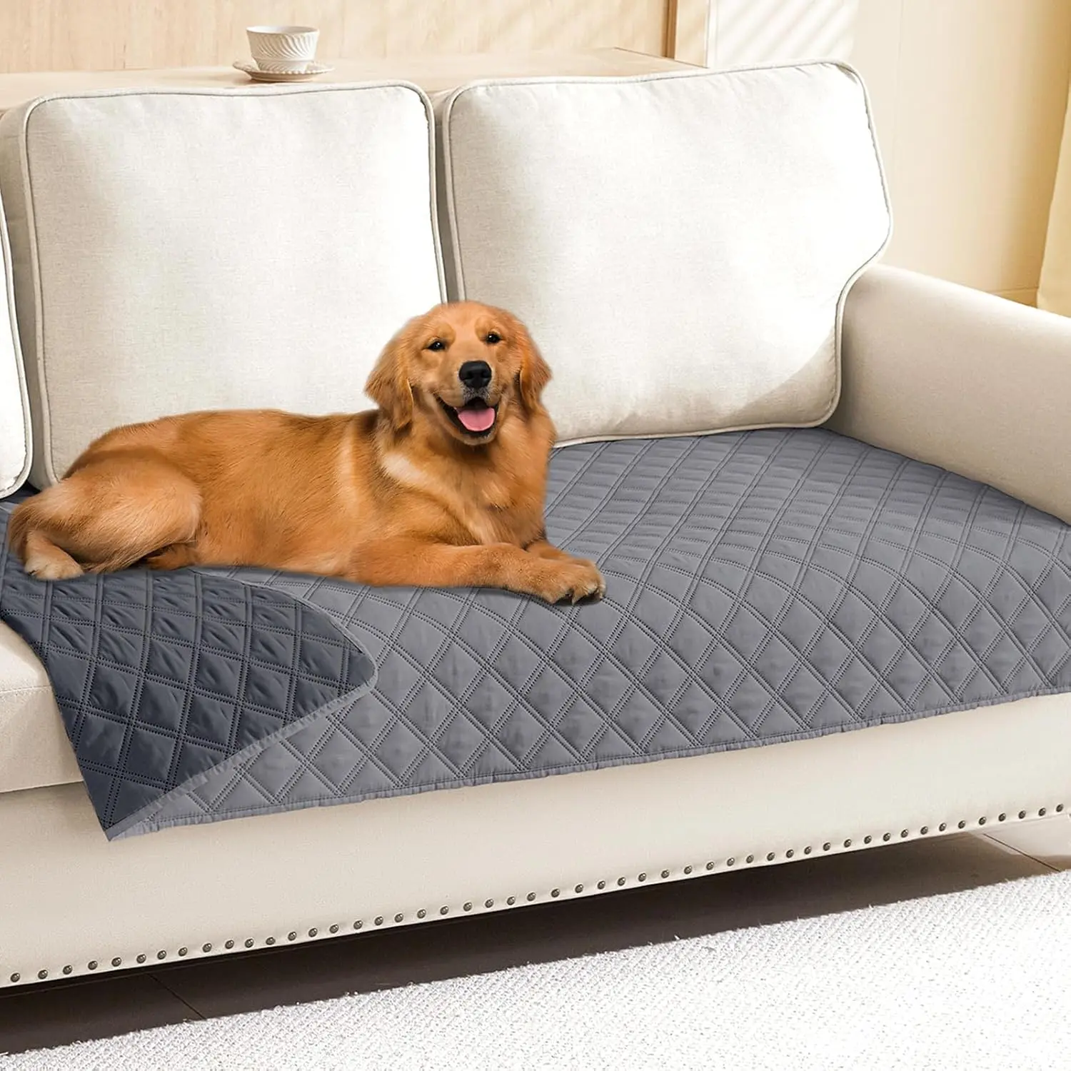 Waterproof Reversible Dog Blanket - Soft Washable Bed Blanket for Dogs, Cat Furniture Protector, 30"x70" Grey/Dark Grey Mats, Washable Bed Blankets