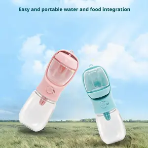 550ml 2-in-1 Pet Travel Bottle - Push Button Mess-Free Food Storage & Water Dispenser with Bowl for Dogs,Cats - Portable Outdoor Feeding Accessory for Campers,Day Trips,Easy Access