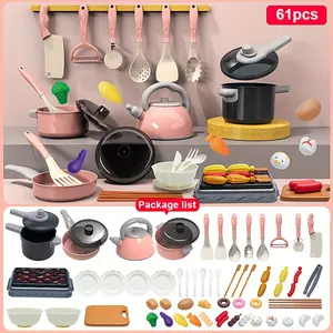 Play House Simulation Mini Kitchen Set, 61pcs/28pcs Youngsters's Simulation Mini Kitchenware Set Pressure Cooker Induction Cooker Cutting Fruit Kitchen Cooking Set Interactive Game Toy