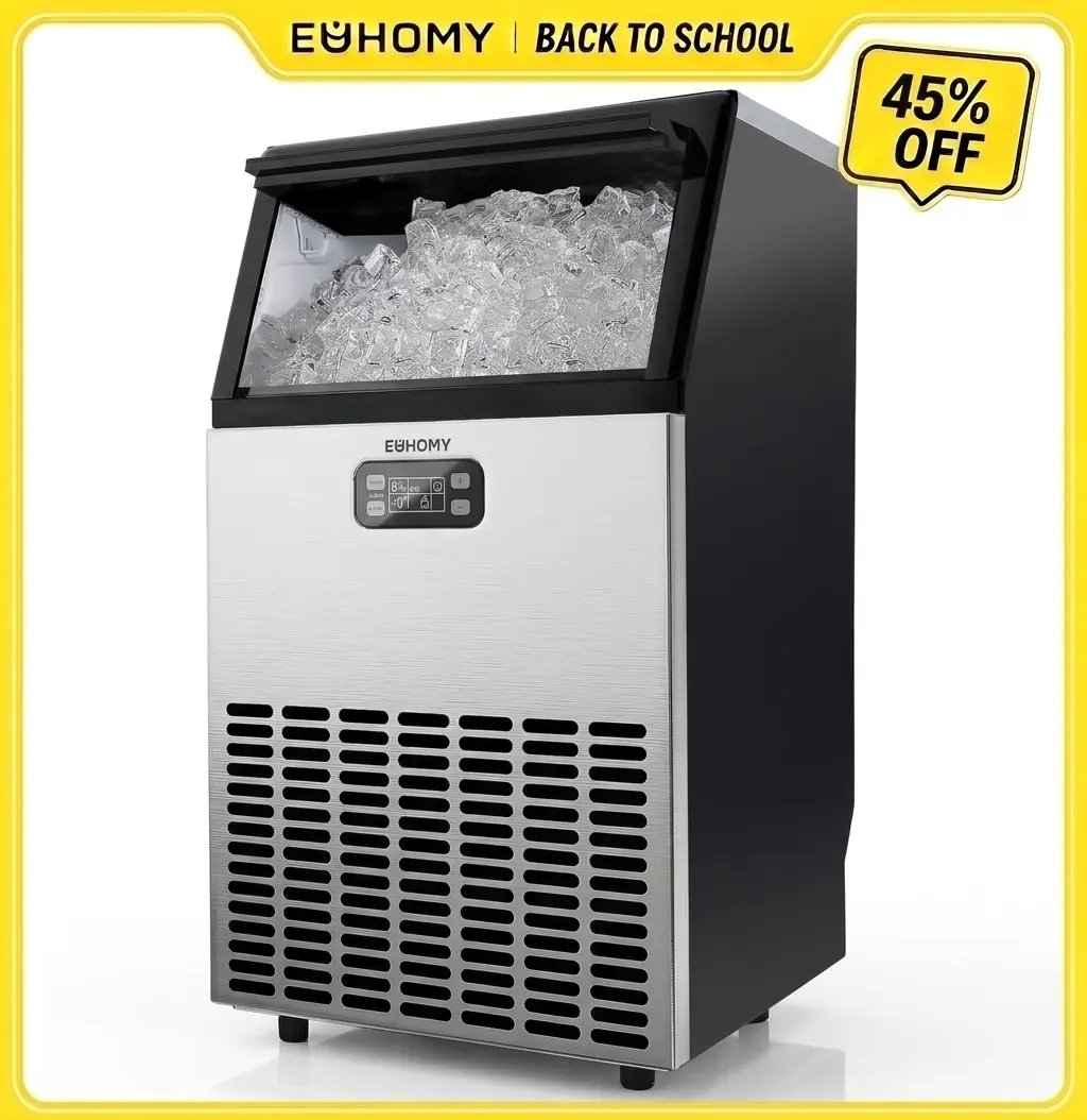 【Back To School】EUHOMY Commercial Ice Maker Machine, 100lbs/24H Stainless Steel Under Counter ice Machine with 33lbs Ice Storage Capacity, Freestanding Ice Maker, Kitchen Portable,home essentials