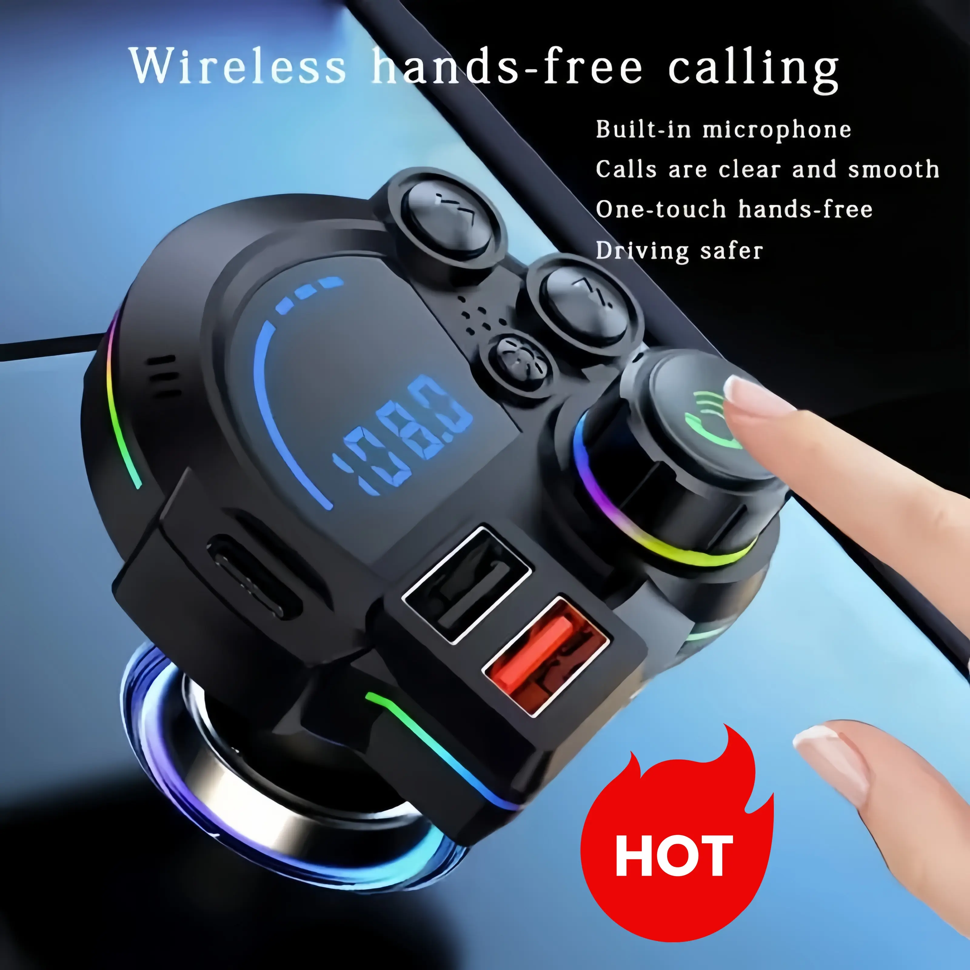 PD 30W Type-C Car Charger and Bluetooth 5.3 FM Transmitter, High-Quality Wireless FM Transmitter, Dual USB Ports, RGB Colorful Radio Adapter, Delivers Superior Sound Quality and Hands-free Calling Experience, Compatible with 12V-24V Voltage