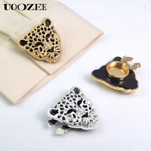 UOOZEE Women's New Fashionable Button Cover, Leopard Head Rhinestone Design with Hollow-out & Shiny Crystals, Versatile Shirt Cufflink Button Cover for Business, Social Gatherings & Daily Styling