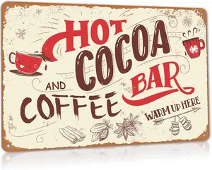 Hot Cocoa Bar Vintage Metal Sign 8"x12" - TikTok Trendy Christmas Coffee Station Wall Decor | Rustic Farmhouse Home Kitchen Hot Chocolate Bar Aluminum Decorations for Holiday Warm Up Decor
