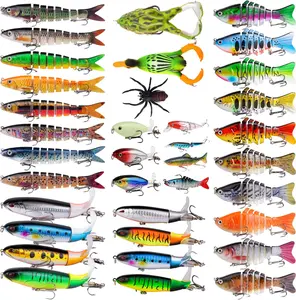 Fishing Artificial Lures Kit Mixed Including Front Diving Fin Minnow Surface Popper Crank Baits Pencil VIB with Hook and Soft Lures Accessories for Saltwater Freshwater Trout Bass Tackle  Set